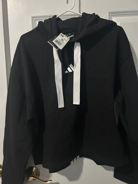 Adidas Black Hoodie Sweater with White Drawstrings
